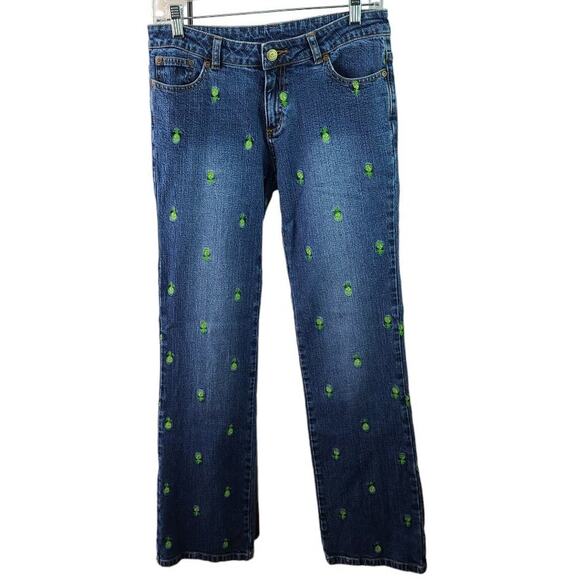 Lilly Pulitzer Blue Denim Jeans Green Embroidered Pineapples Size 4 - Picture 1 of 5
